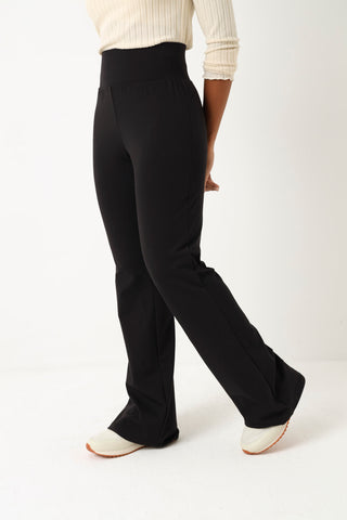 Wide Waist Detail Knit Flared Pant - Black