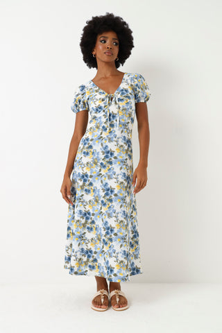 Sleeveless Floral Crinkle Knit Midi Dress - Multi