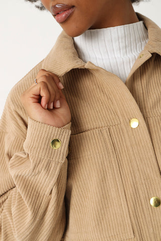 Pocket Cord Shacket - Stone