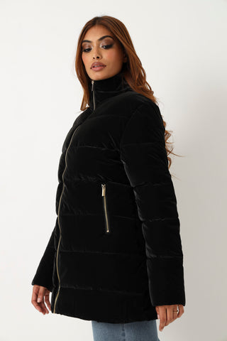 Longer Length Puffer Jacket - Black