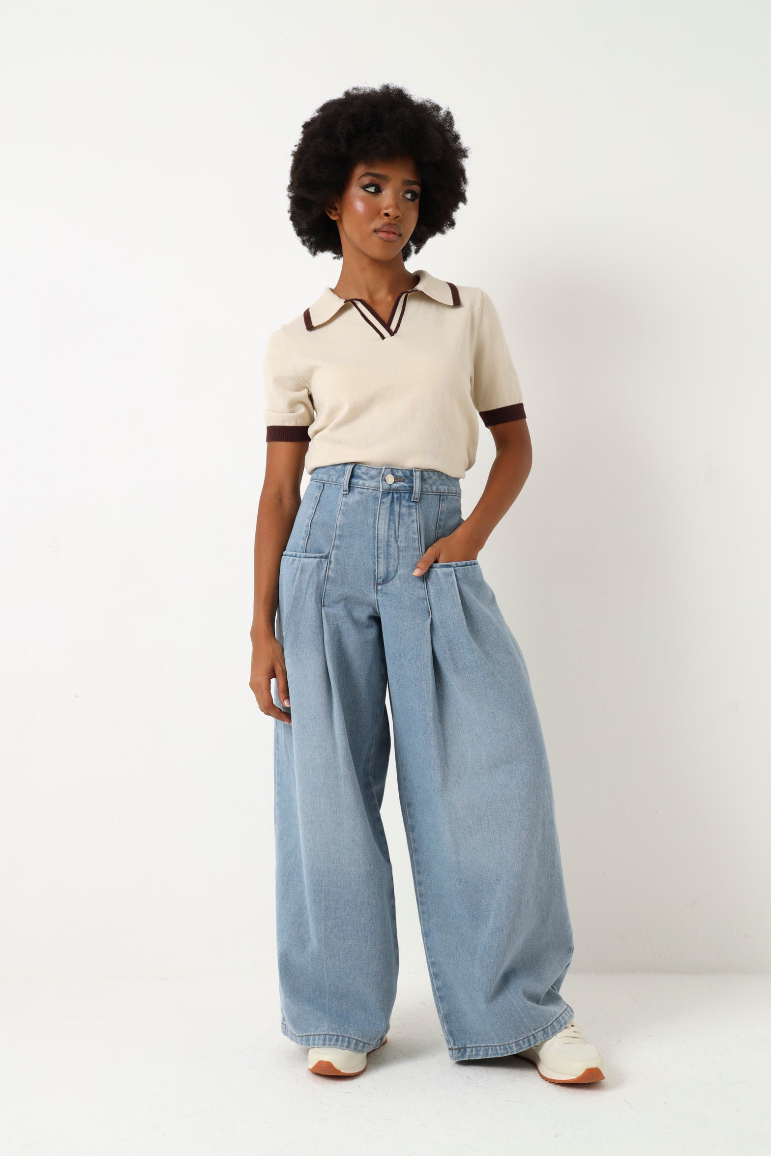 Exaggerated Pleat Pocket Wide Leg Jean - Stonewash – LEGiT