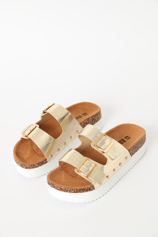 Side Stud Moulded Flatform Sandal - Gold