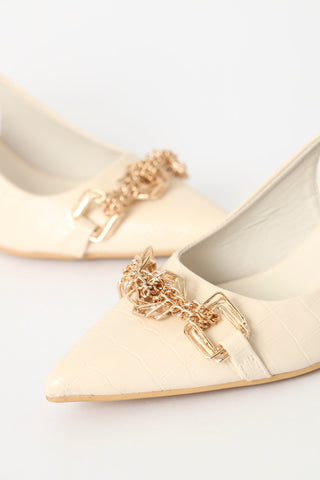 Croc Embossed Slingback Court Heel - Off White