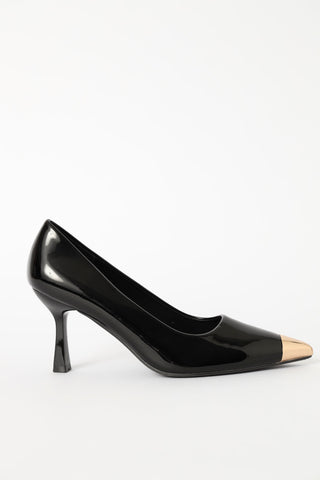 Metal Toe Cap Full Court Stiletto Heel - Black