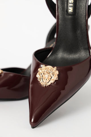 Lion Trim Slingback Heels - Wine