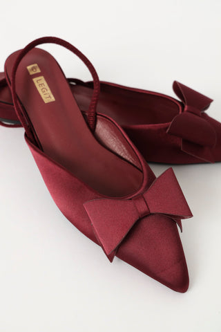 Satin Pointy Slingback Pump - Wine