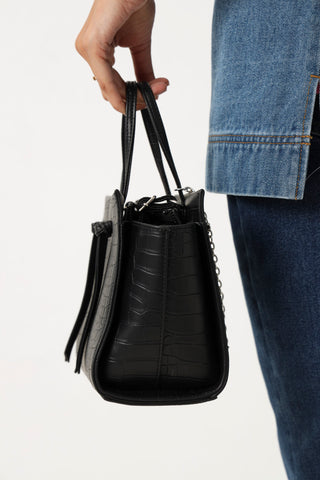 Heart Charm Double Front Knot Tote Bag  - Black/Silver