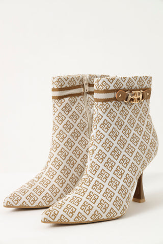 Monogram Mid Heel Ankle Strap Boot - Multi