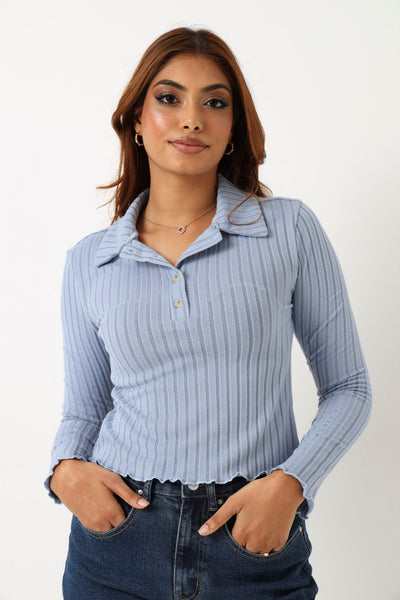 Long Sleeve Brushed Rib Golfer - Blue – LEGiT
