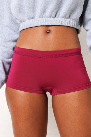 3 Pack Seamless Boyleg Lace Trim Panty - Berry