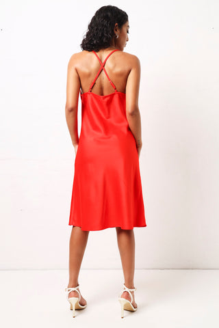 Strappy Satin Mini Dress - Orange