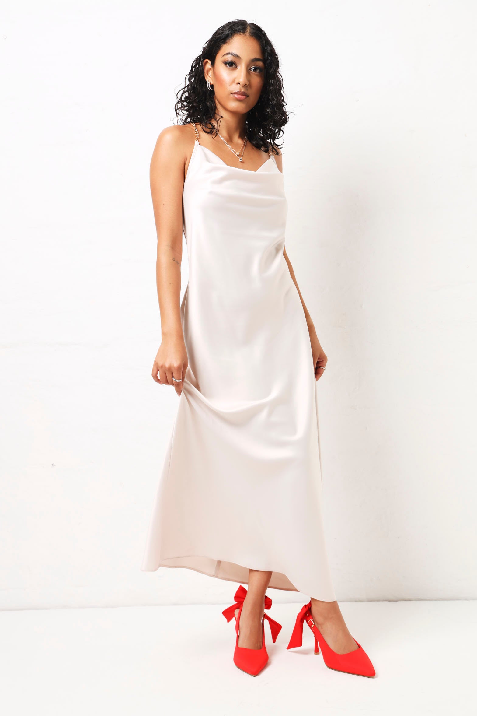 champagne satin diamante maxi dress self-portrait Champagne Satin Diamante Maxi Dress - SS24-269X-C