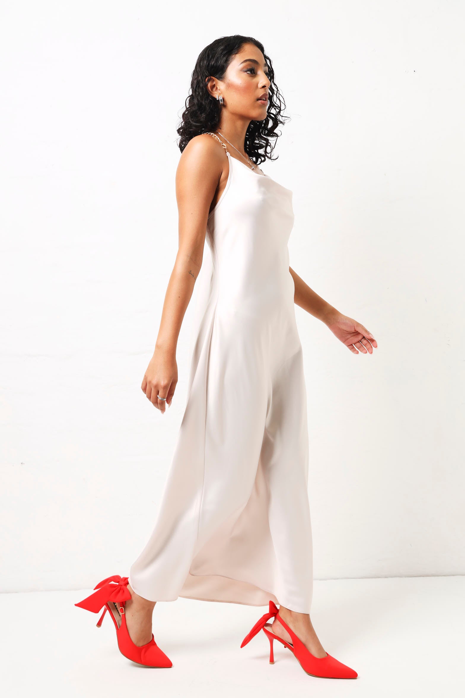 Diamante Straps Satin Maxi Dress