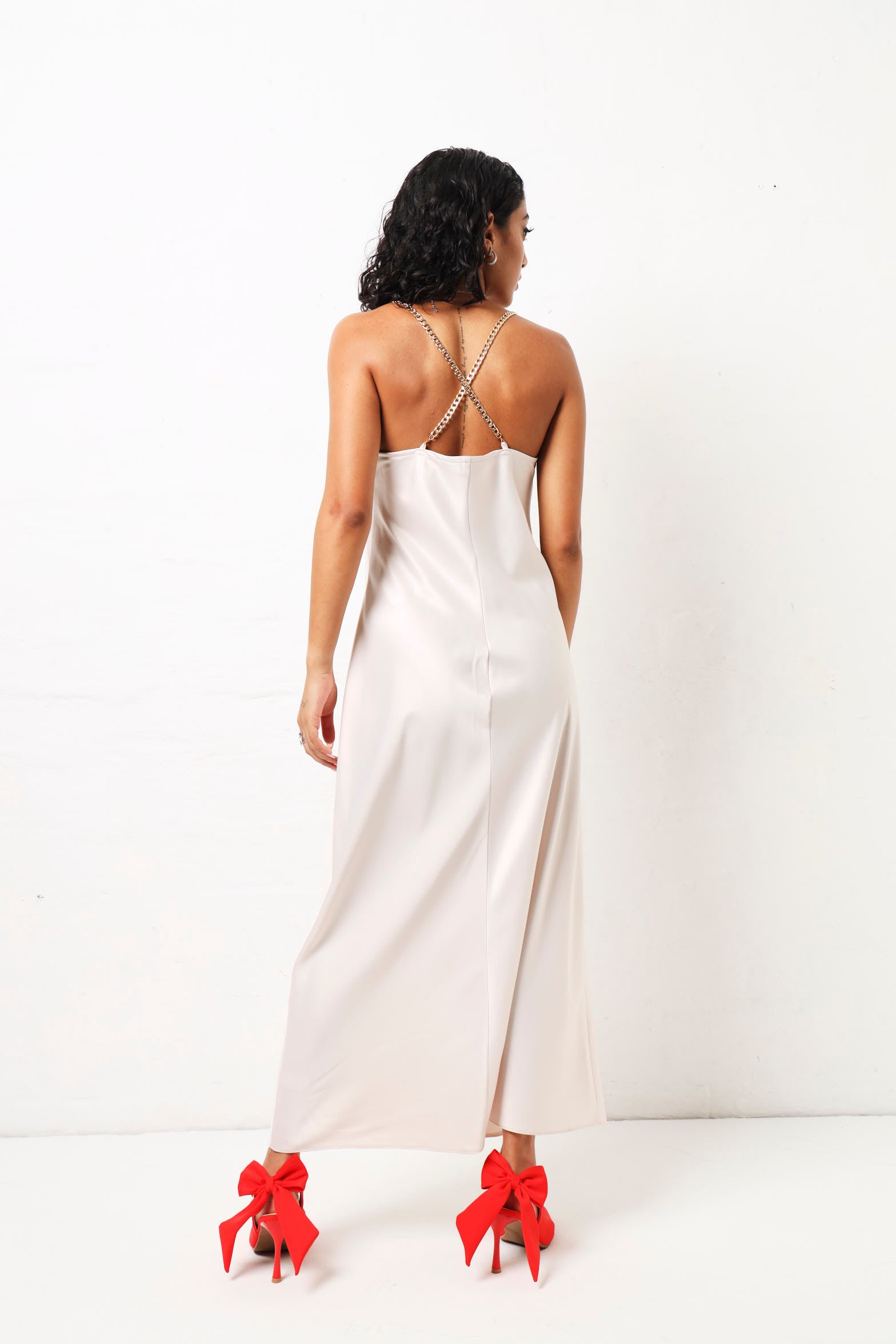 Diamante Straps Satin Maxi Dress