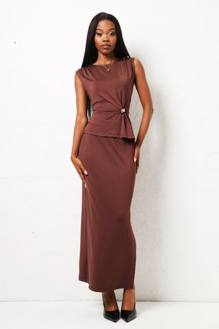 Sleeveless With Trim Slinky Top - Brown