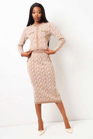 Short Sleeve Geometric Pullover Knitwear - Nude