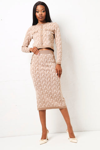 Midi Knitwear Geometric Skirt - Nude