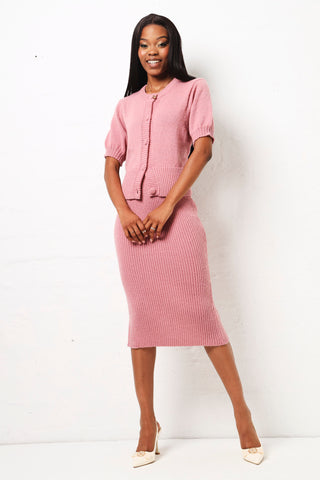Knitwear Midi Skirt - Dusty Pink