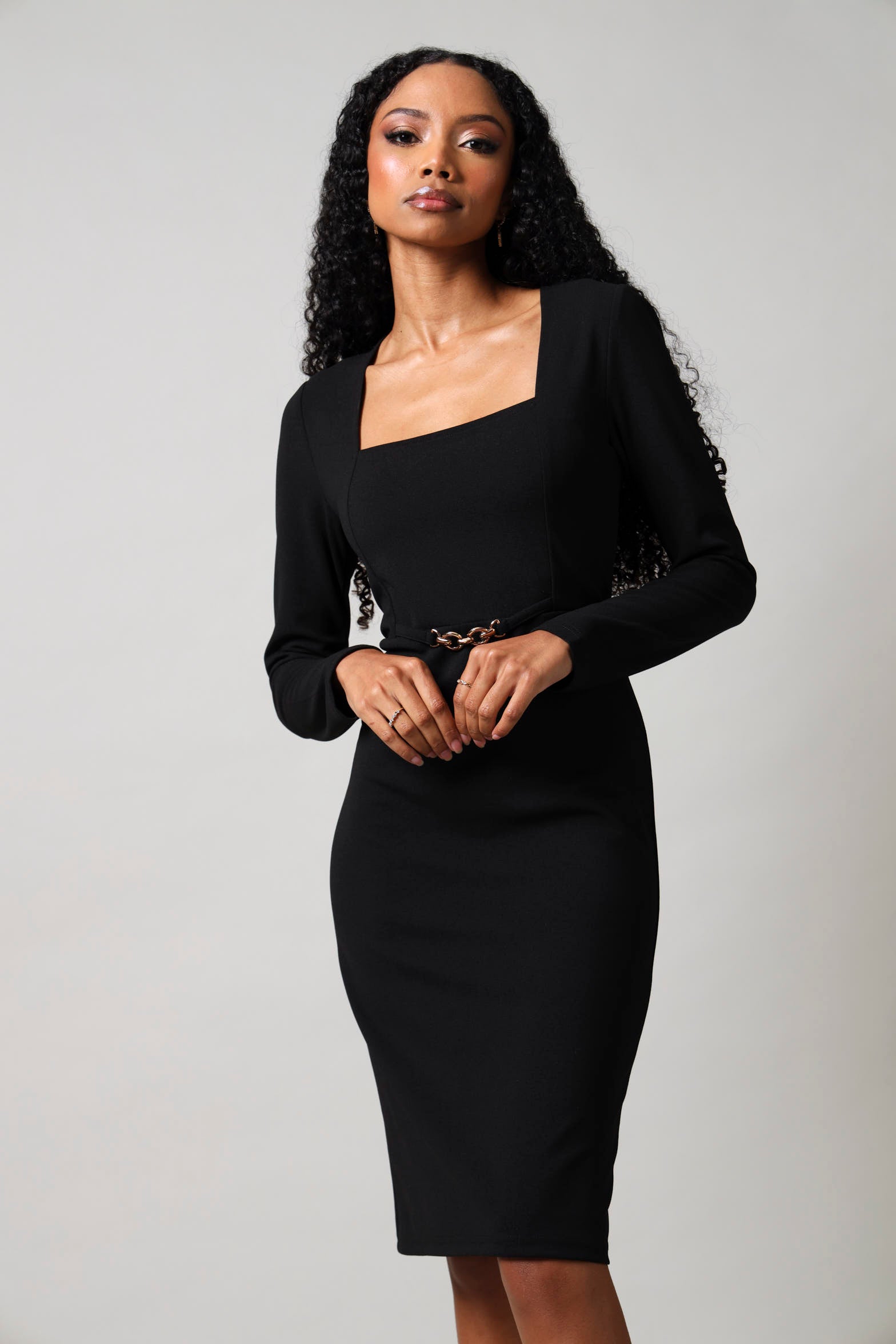 Long Sleeve Bodycon Trim Dress
