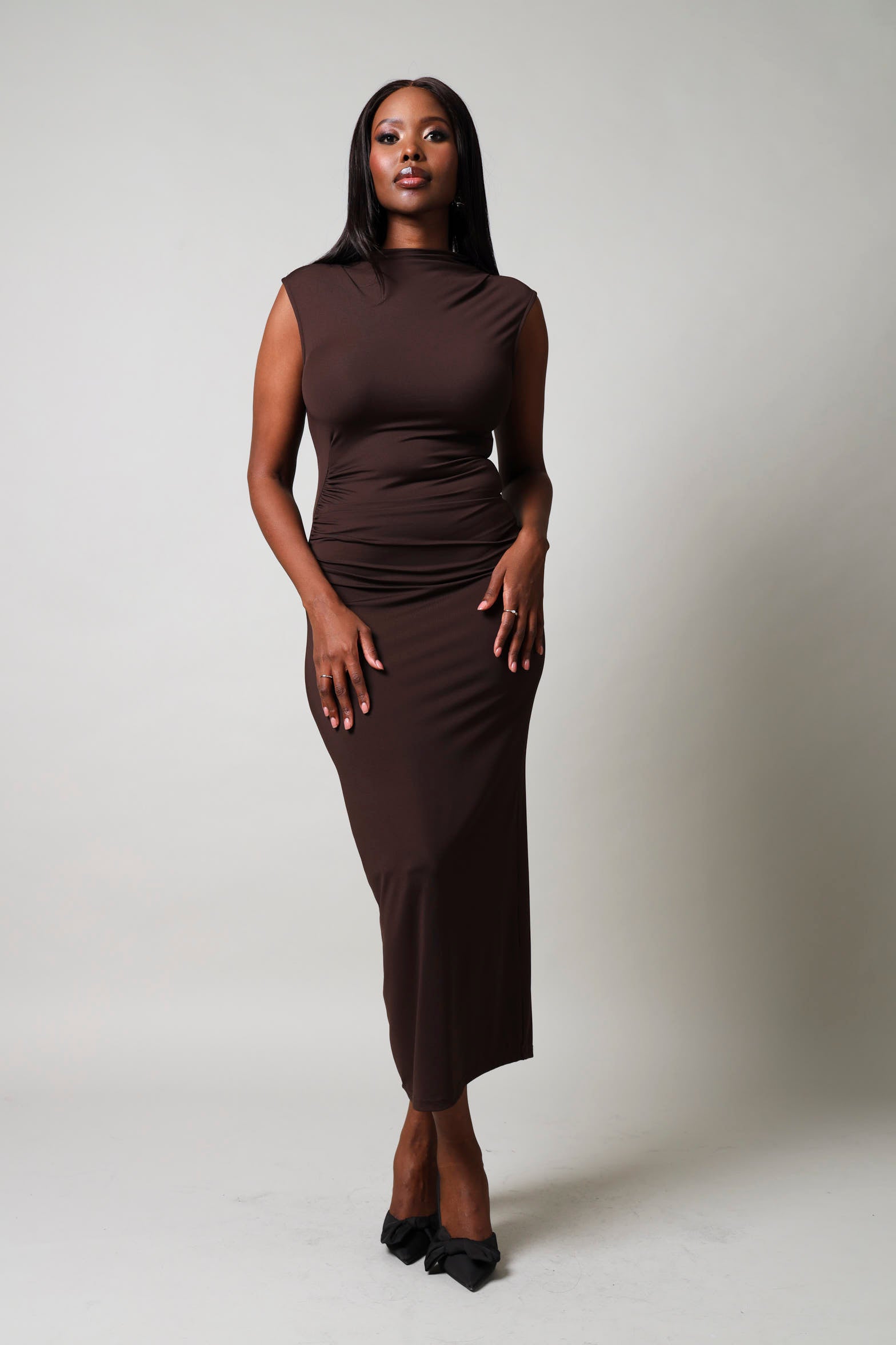 Sleeveless Ruched Slinky Dress