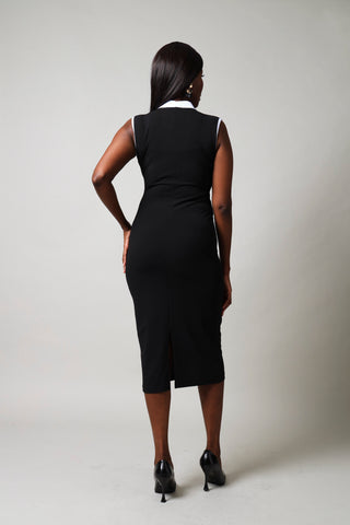 Sleeveless Contrast Bodycon Dress - Black/White