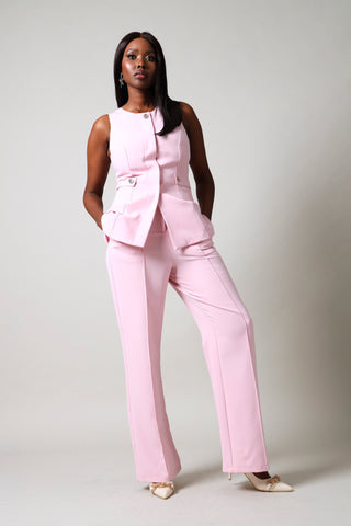 Slim Leg Pleated Pants - Pink