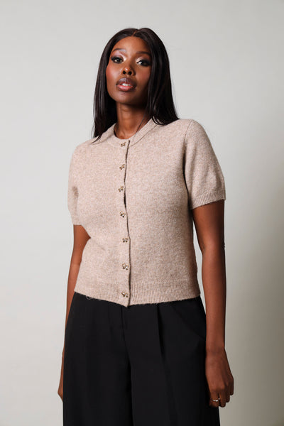 Short Sleeve Bow Knitwear Top - Nude – LEGiT