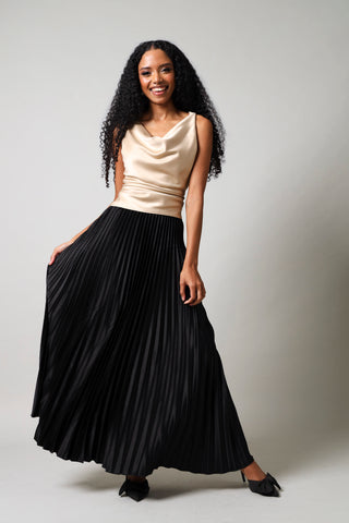 Long Length Elasticated Pleated Skirt - Black