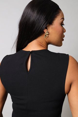 Fancy Buckle Bodycon Midi Dress - Black