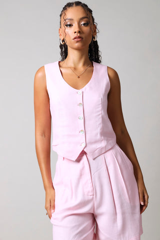 Linen Waistcoat - Pink