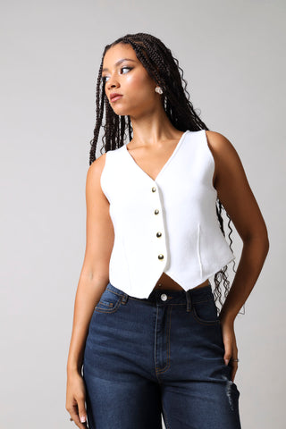 Sleeveless Knitwear Waistcoat - Cream