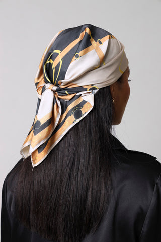 Chain Print Satin Scarf - Black/Gold