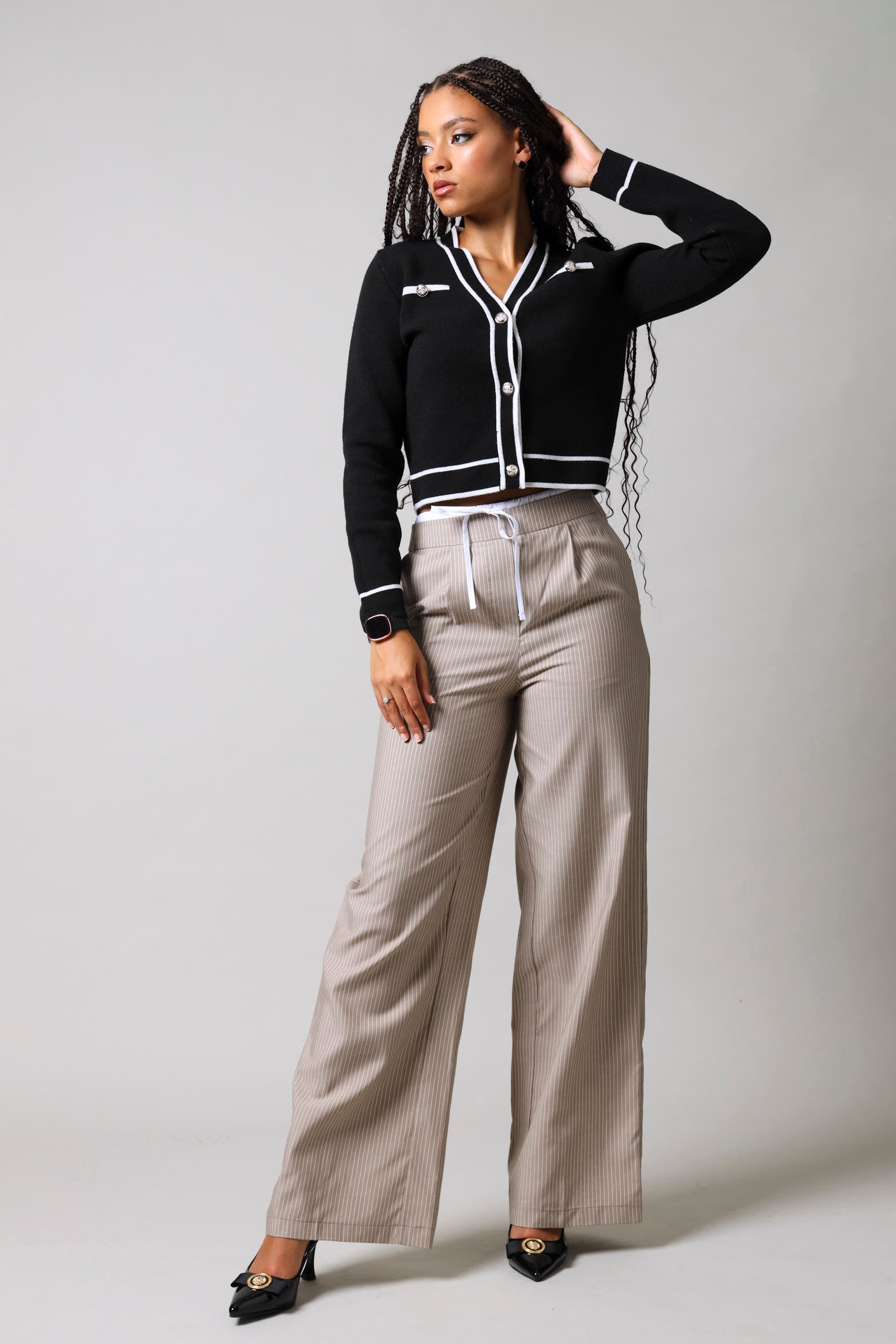 Contrast Tipping Cardigan - Black/White – LEGiT