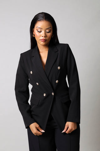 Long Sleeve Double Breasted Blazer - Jet Black