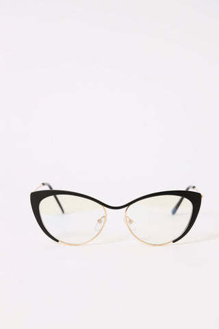 Metal Frame Cateye Blue Block Lens Sunglasses - Black/Gold