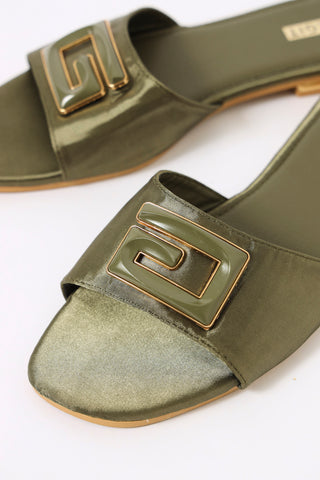 One Strap Monogram Trim Sandal - Fatigue