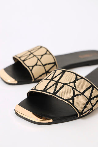 One Strap Metal Trim Sandal - Taupe