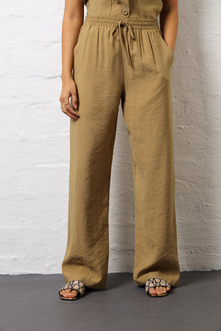Linen Look Wideleg Pants - Olive
