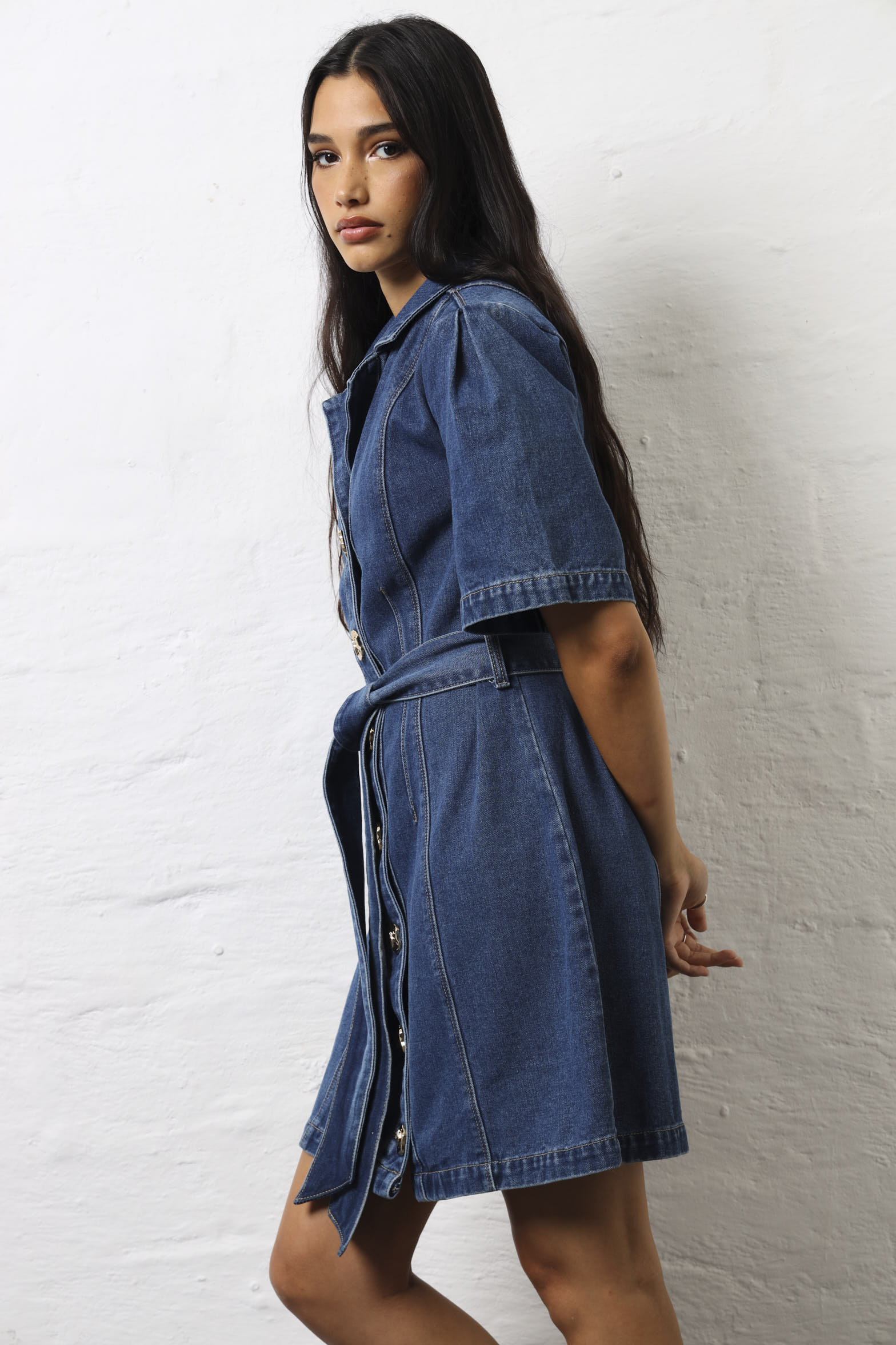 denim blazer dress Short Sleeve Belted Denim Blazer Mini Dress