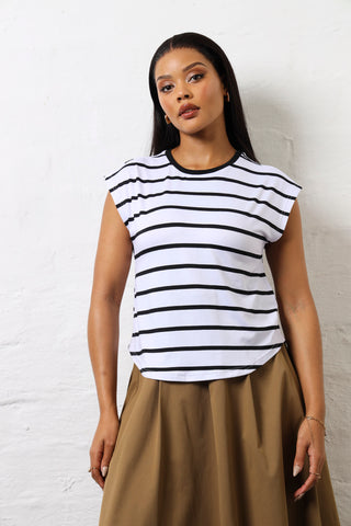 Short Sleeve Stripe Tee - Black/White