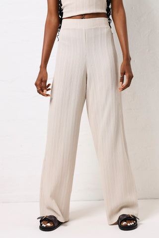 Self Stripe Wide Leg Knit Pants - Cream