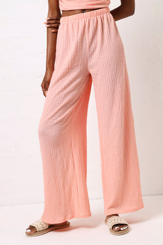 Crinkle Knit Wide Leg Pants - Coral