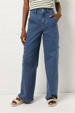 Utility Wide Leg Jean - Stonewash
