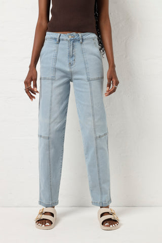 Panelled Slim Leg Jean - Light Wash