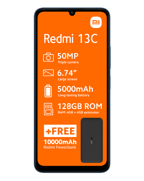 Redmi 13C 128GB Dual Sim Blue Cellphone + Free 10000mAh Redmi Powerbank