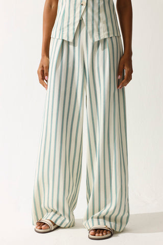 Striped Linen Look Elasticated Back Pants - Multi
