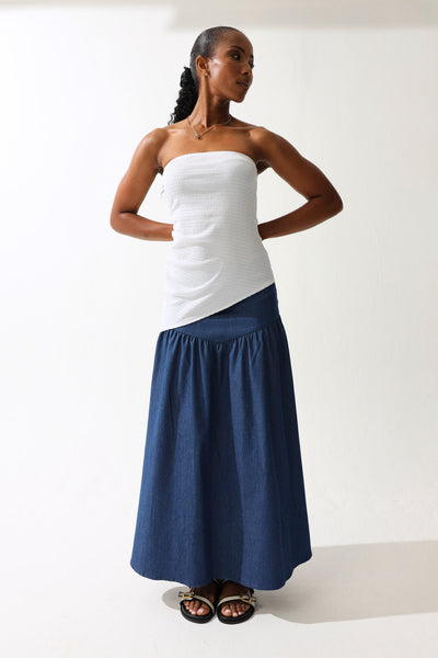 Chambray Flared Midi Skirt - Medium Wash – LEGiT