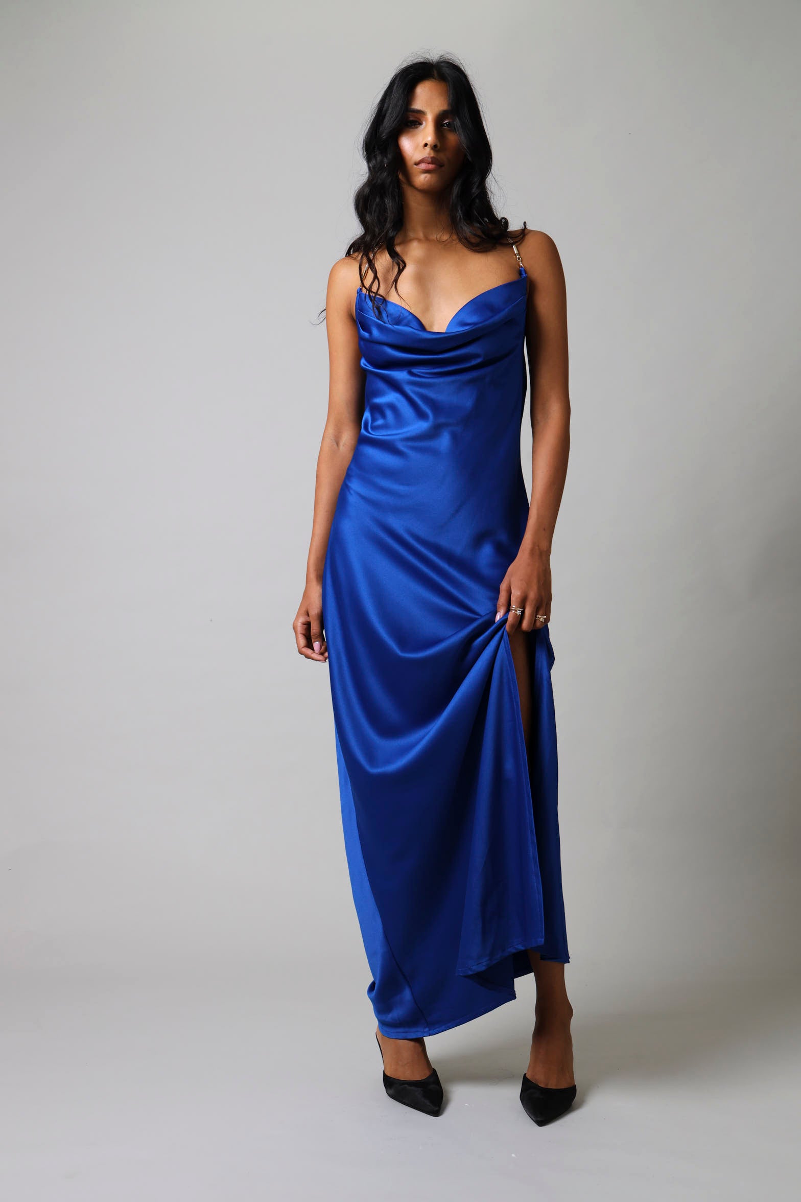 Diamante Trim Maxi Satin Dress - Cobalt LEGiT Diamante Trim Maxi Satin Dress - Cobalt LEGiT