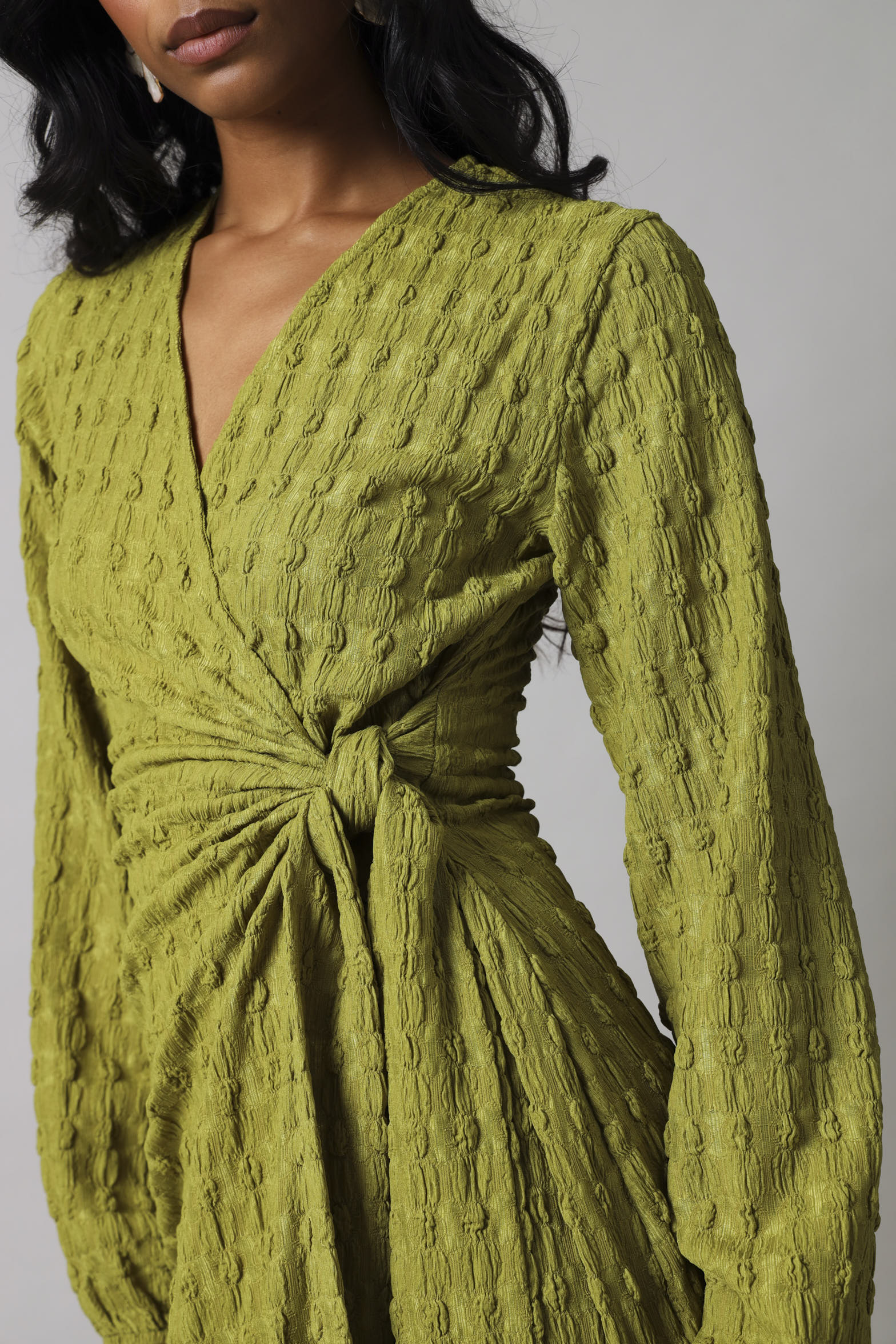 Long Sleeve Wrap Textured Dress