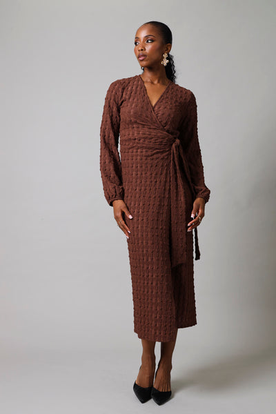 Long Sleeve Wrap Textured Dress
